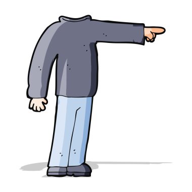 Çizgi filmdeki başsız adam işaret ediyor.