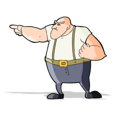 Çizgi film kızgın sert adam işaret ediyor.