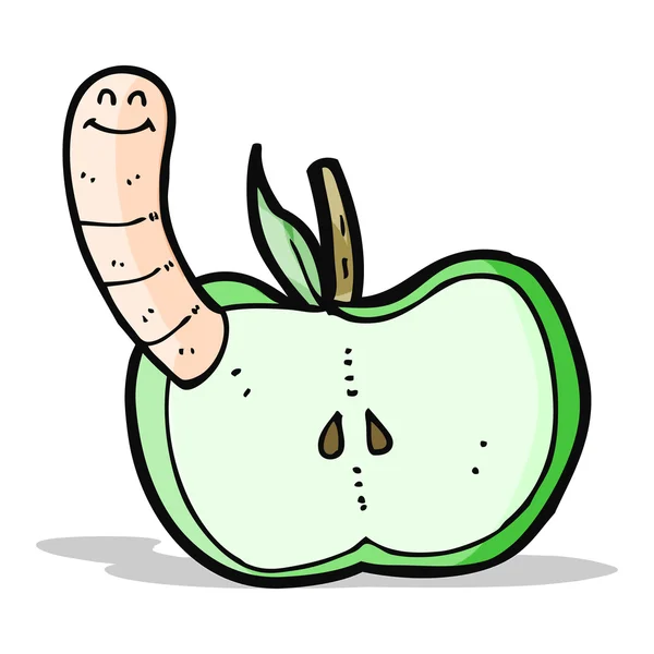 Pomme de dessin animé avec ver — Image vectorielle