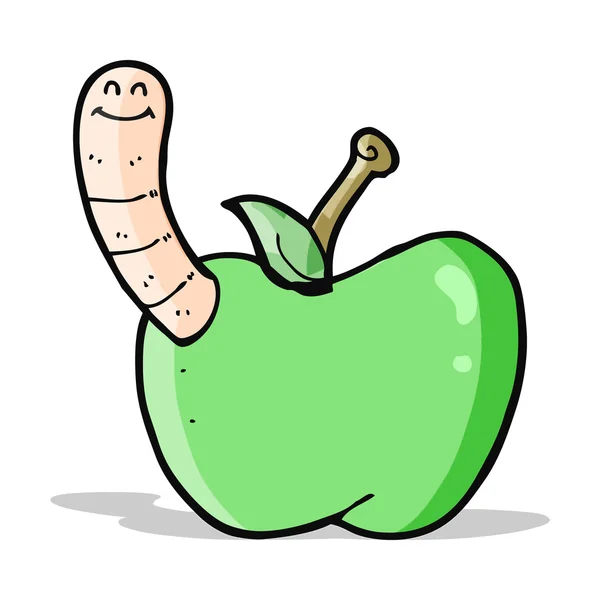 การ์ตูนแอปเปิ้ลกับหนอน — ภาพเวกเตอร์สต็อก