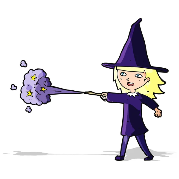 Cartoon witch girl casting spell — Stock Vector