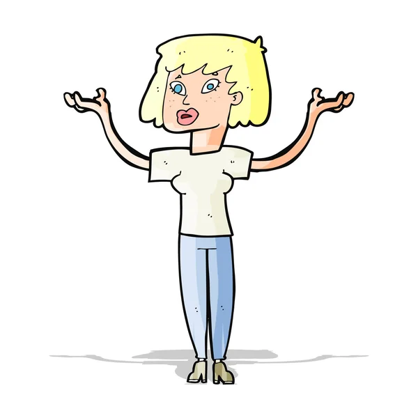 Cartoon woman holding up hands — Stock Vector