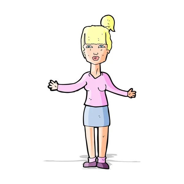 Cartoon vrouw shrugging schouders — Stockvector