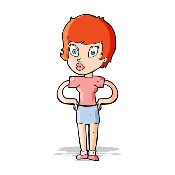 Mujer de dibujos animados con las manos en las caderas — Vector de stock
