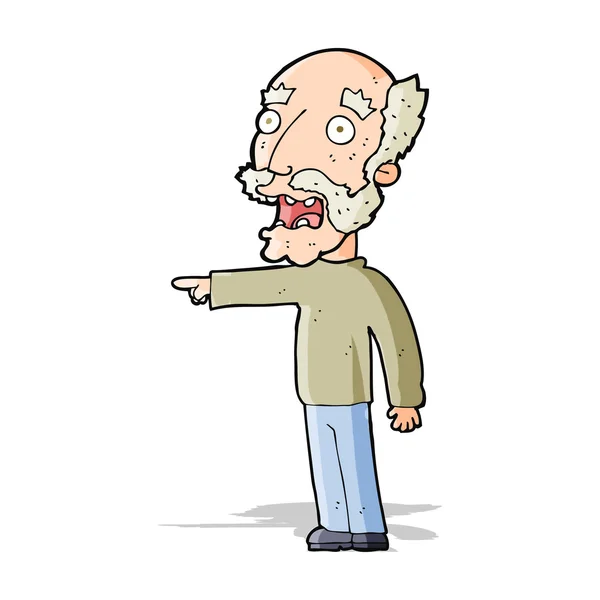 Dessin animé peur vieil homme pointant — Image vectorielle
