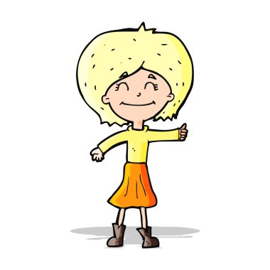 Çizgi filmdeki mutlu kız başparmak işareti veriyor.