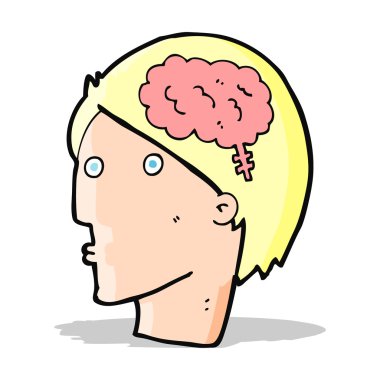 Beyin sembolü olan çizgi film adamı.