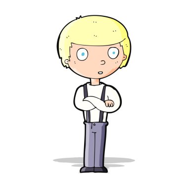 Çizgi filmdeki kolları katlanmış çocuk.