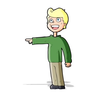 Çizgi filmdeki adam işaret edip gülüyor.