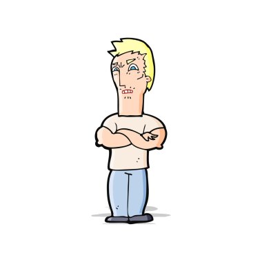 Çizgi filmdeki kolları katlanmış sinirli adam.