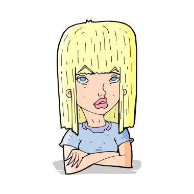 Kollarını kavuşturmuş çizgi film kızı.