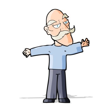 Çizgi film ihtiyarı kollarını açıyor.