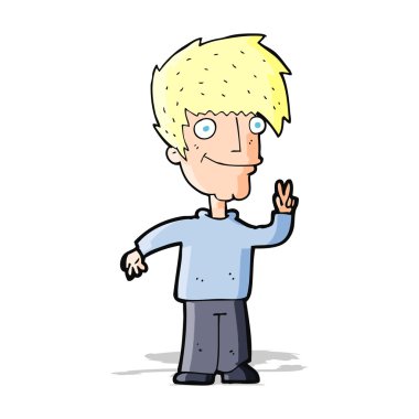 Çizgi filmci barış işareti veriyor.