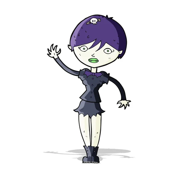 Chica vampiro de dibujos animados saludando — Vector de stock