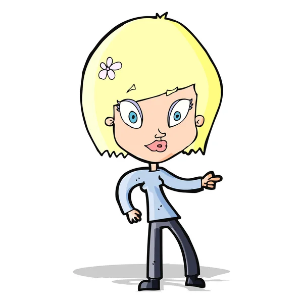 Cartoon mooie vrouw wijzend — Stockvector