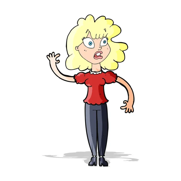 Cartoon bezorgd vrouw zwaaien — Stockvector