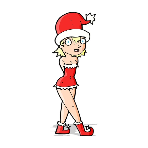 Mujer de dibujos animados en traje de elfo de Navidad — Vector de stock