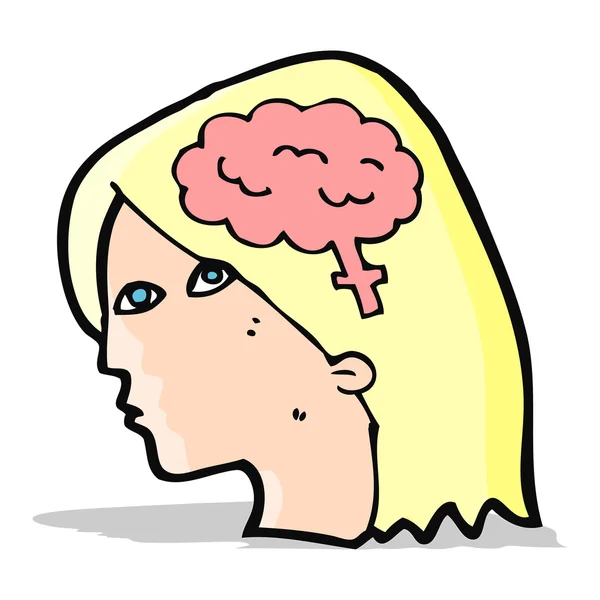 Dessin animé tête féminine avec symbole du cerveau — Image vectorielle