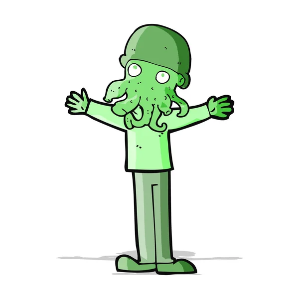 Dessin animé alien calamar visage homme — Image vectorielle