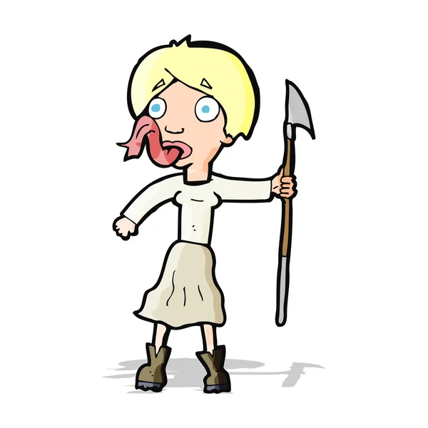 Cartoon woman with spear sticking out tongue — Stock Vector