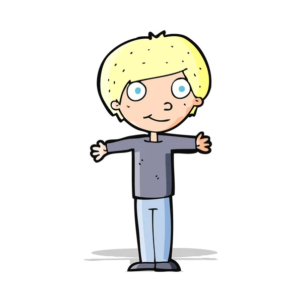 Karikatur glücklicher Junge mit offenen Armen — Stockvektor