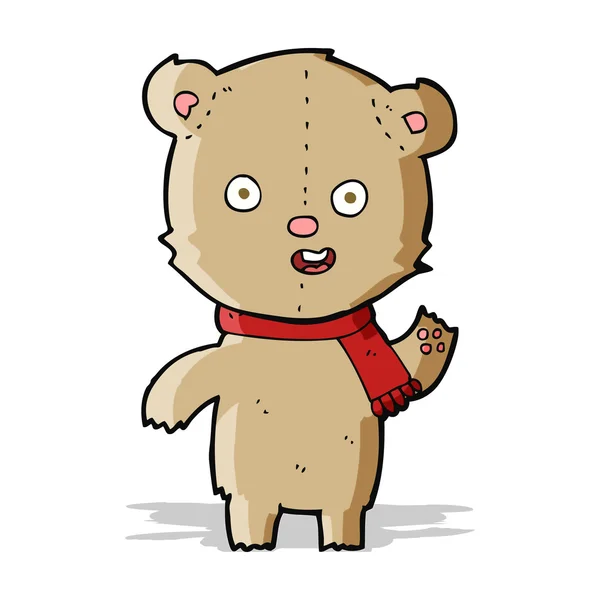 Cartoon zwaaien teddybeer met sjaal — Stockvector