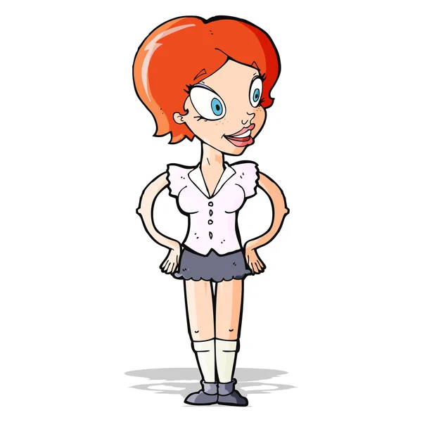 短いスカートの中で漫画の幸せな女性 — ストックベクタ