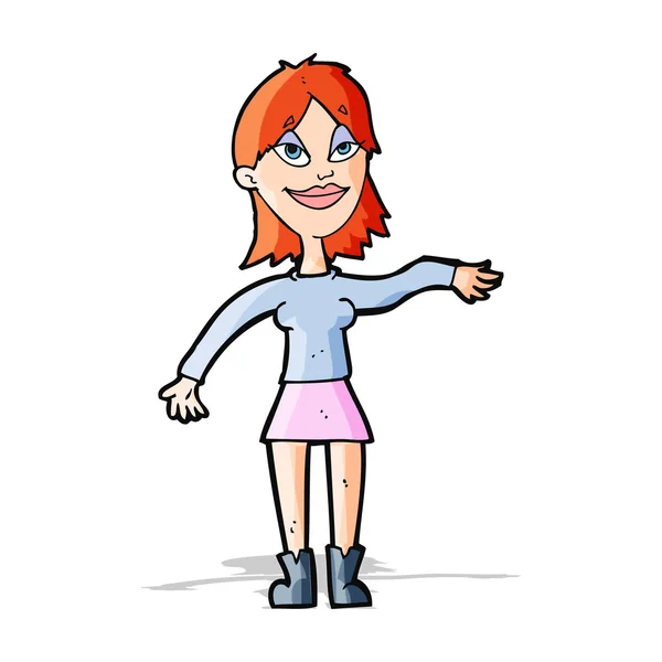Mujer de dibujos animados haciendo gesto de mano — Vector de stock
