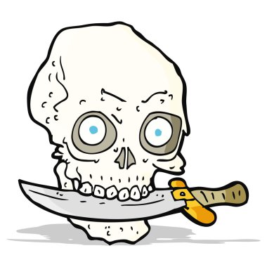 Dişlerinde bıçak olan korsan kafatası.