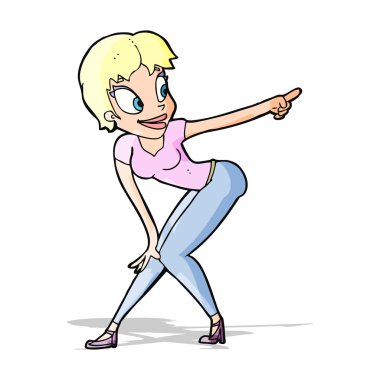 Çizgi film güzel kadın işaret ediyor.