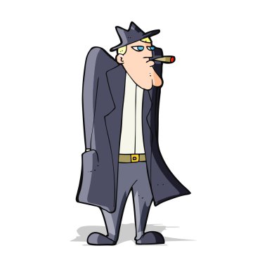 Çizgi filmci şapkalı ve trençkotlu