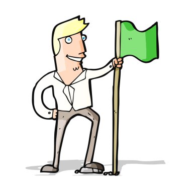 Çizgi filmci bayrak dikiyor.