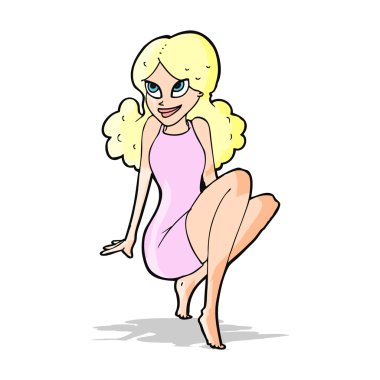 karikatür çekici kadın poz veriyor