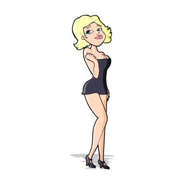 çekici bir kadın karikatür kısa elbise