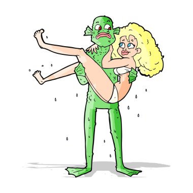 bikinili kadın taşıyan çizgi film bataklık canavarı