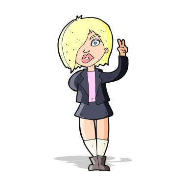 karikatür güzel kız barış işareti veriyor