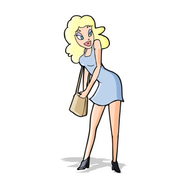 Çizgi filmdeki kadın çantasına bakıyor.