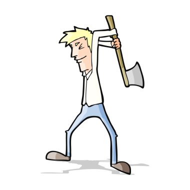 Çizgi filmci balta sallıyor.