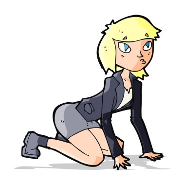 Çizgi filmdeki kadın dizlerinin üstünde