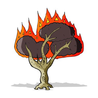 karikatür yanan ağaç