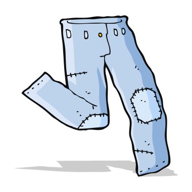 Çizgi film yamalı eski kot pantolon