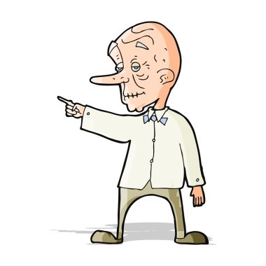 Çizgi film ihtiyarı işaret ediyor.