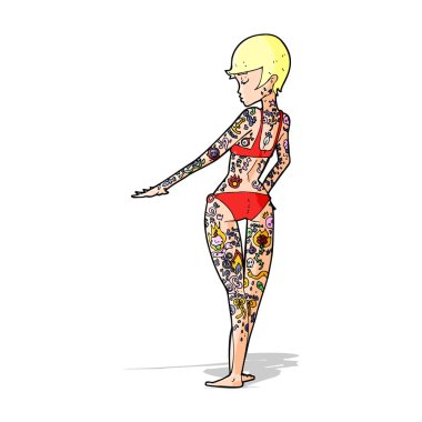 Dövmelerle kaplı bikinili kız.