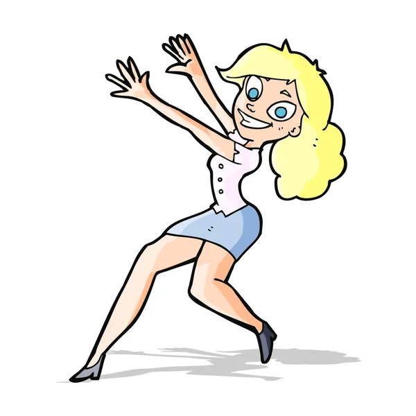 Dibujos animados feliz mujer saltando — Archivo Imágenes Vectoriales