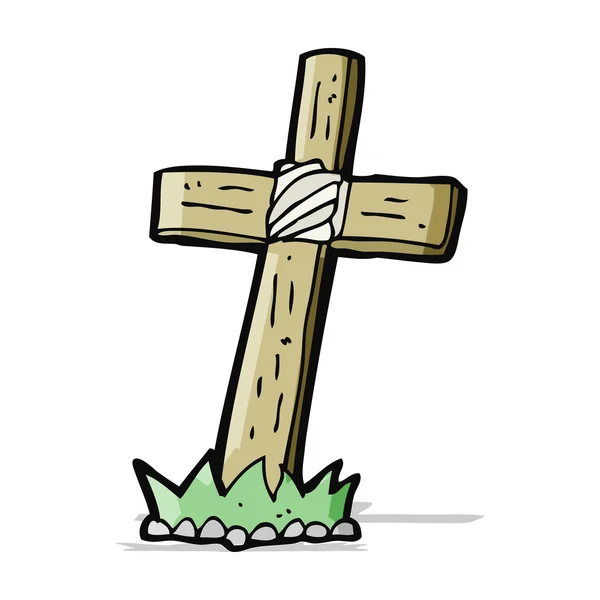 Cartoon sepultura cruz de madeira —  Vetores de Stock
