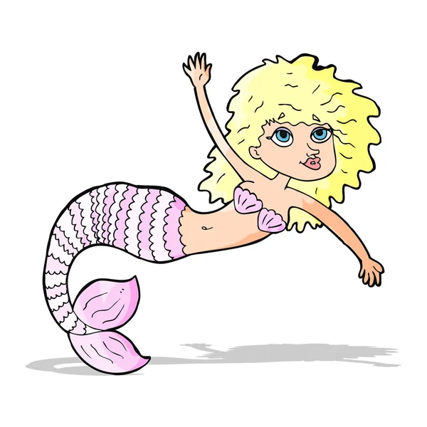 Cartoon pretty mermaid waving — Stock Vector