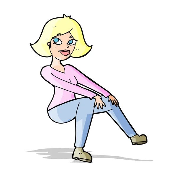 Cartone animato happywoman seduta — Vettoriale Stock