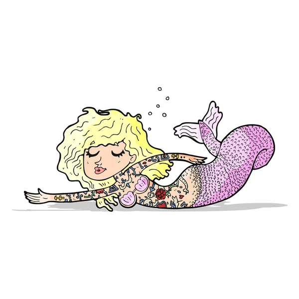 Sirena cartoon ricoperta di tatuaggi — Vettoriale Stock