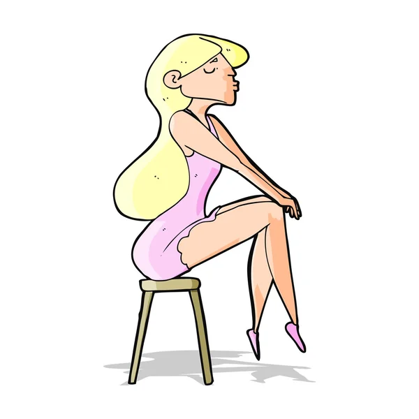 Dessin animé femme assise sur tabouret — Image vectorielle