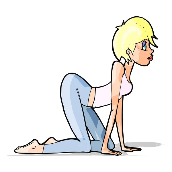 Dibujos animados mujer sexy a cuatro patas — Vector de stock